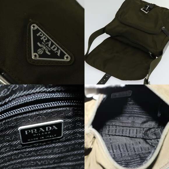 PRADA Shoulder Bag Nylon Khaki Silver - Picture 11 of 12